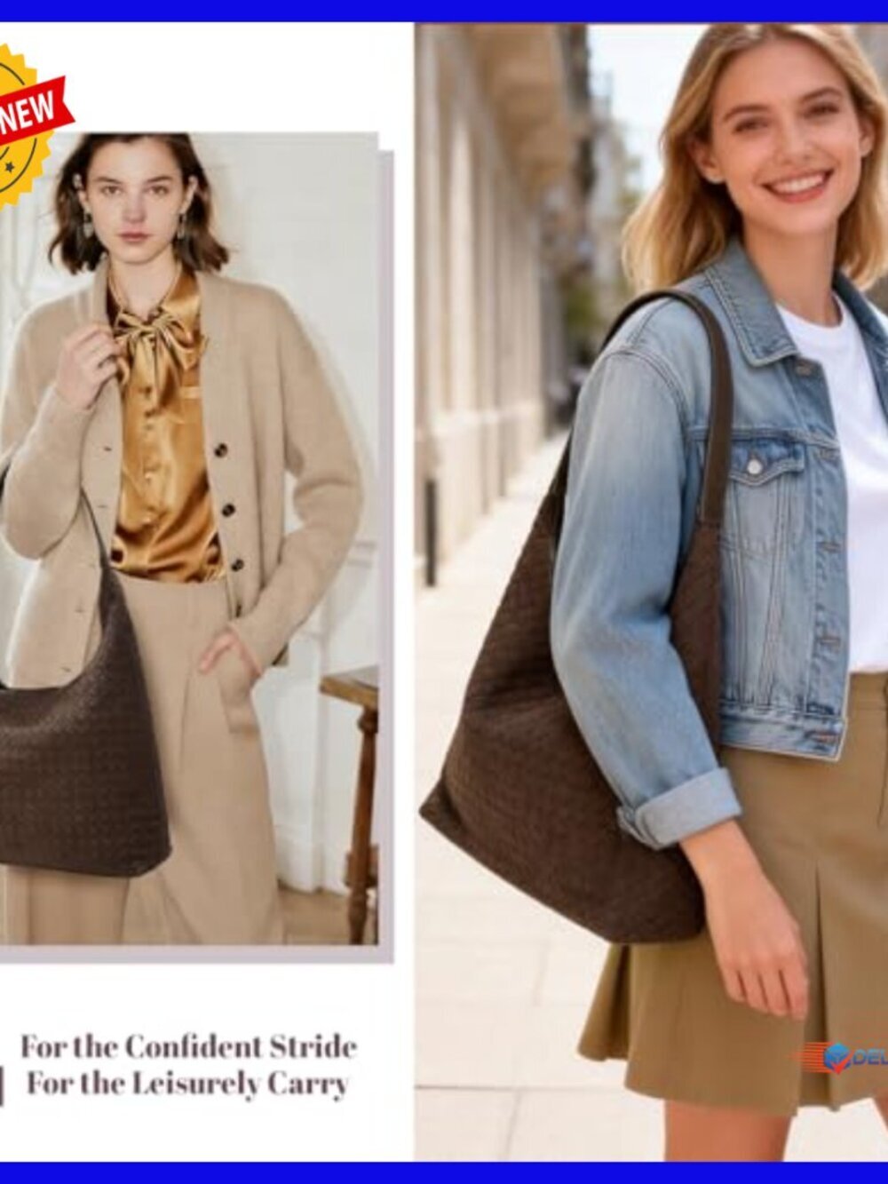 Woven Suede Hobo Tote Bag with Zippered Compartments for Work Travel - Picture 7 of 7